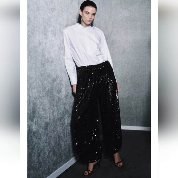 Zara LIMITED EDITION SEQUIN PANTS - Picture 10 of 14